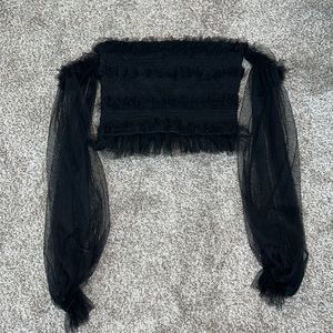 Black crop top with mesh sleeves